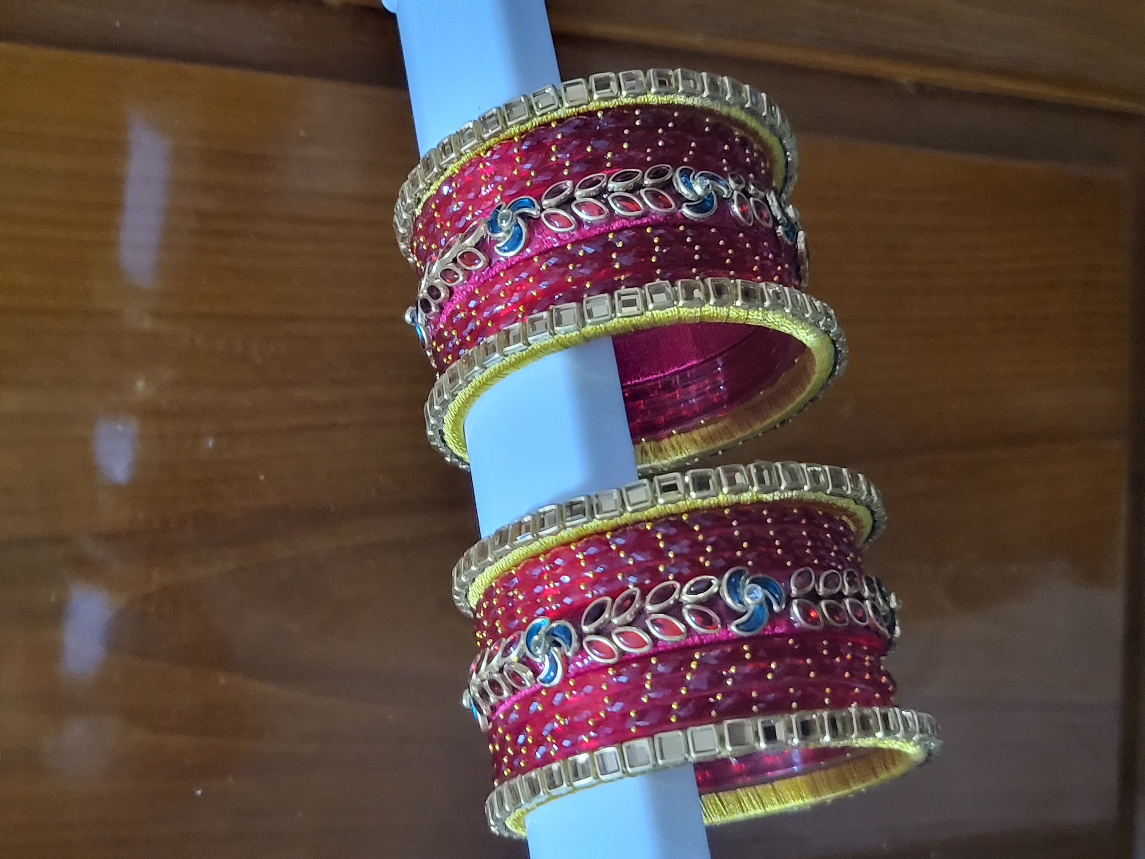 Red Leaf Kundan Bangle Set