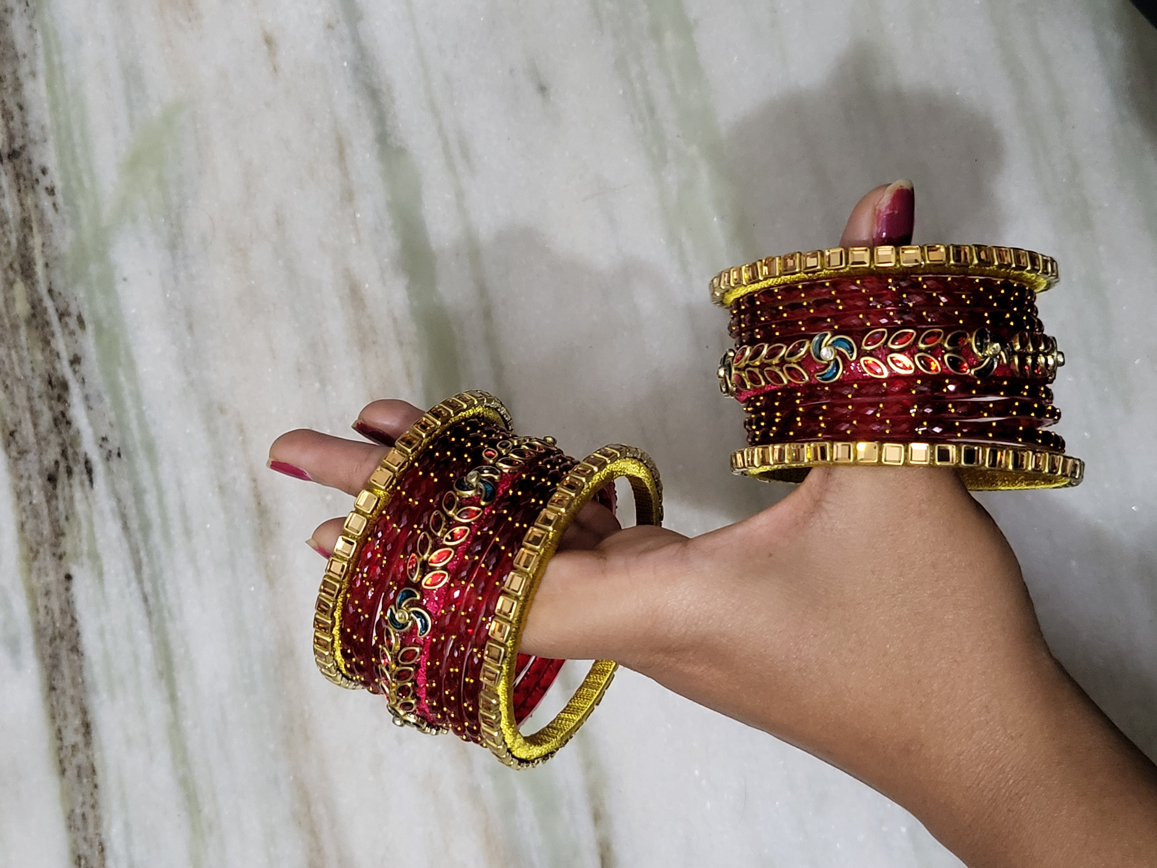 Red Leaf Kundan Bangle Set 2